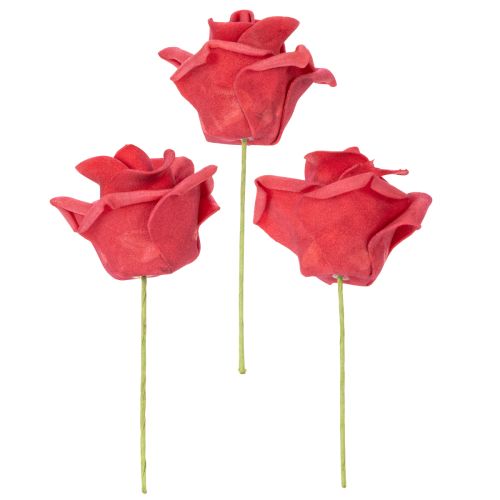 Künstliche Rose aus Schaumstoff Rot mit Drahtstiel 5 cm 100 Stück | Floristik24.at