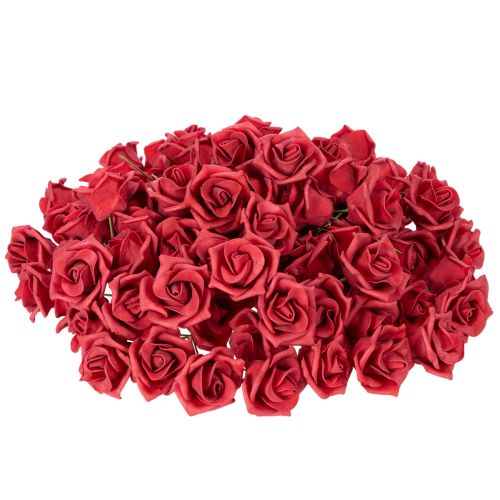 Künstliche Rose aus Schaumstoff Rot mit Drahtstiel 5 cm 100 Stück | Floristik24.at
