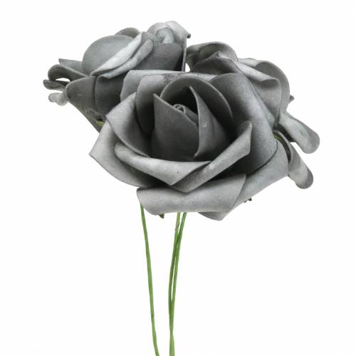 Floristik24 Foam-Rose Ø7,5cm Grau 18St