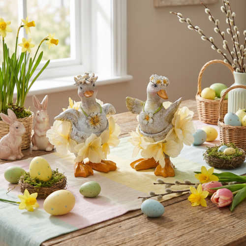 Artikel Deko Ente Figur im Blumenkleid Frühling Detailreiche Sommerdeko Accessoire 11cm 2St