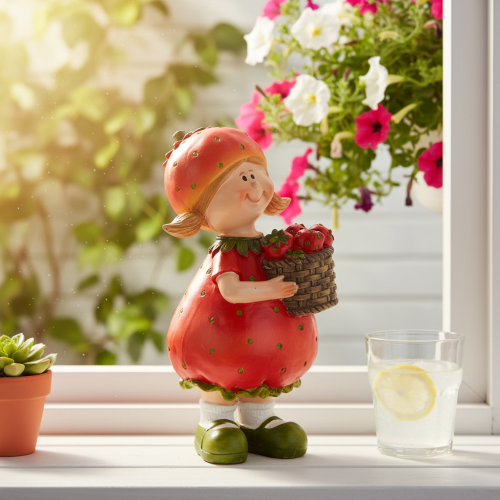 Artikel Erdbeermädchen Dekorationsfigur für Sommerdeko Niedliche Statue Wohnzimmer und Balkon 18cm
