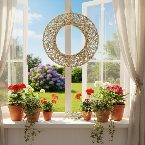 Artikel Dekoringe Jute Natur Hängedeko Boho Ø38cm 2St Metallringe Wanddeko Fensterdeko