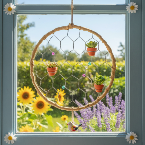 Artikel Dekoring Metall Raffia zum Aufhängen Ø20cm 4St Boho Wanddeko Fensterdekoration