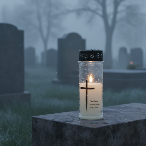 Artikel Grabkerze mit Spruch Mit Motiv Weiß Ø7,5cm H21cm 110h