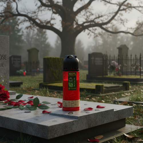 Artikel Biologisch abbaubare Grabkerze aus Pflanzenöl mit rotem Gehäuse und langem Brenndauer