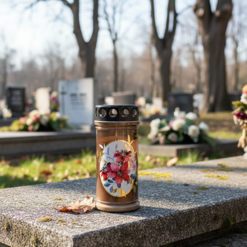 Artikel Grabkerzen Braun Grablichter Blumen Ø7,5cm H16,5cm 6 St