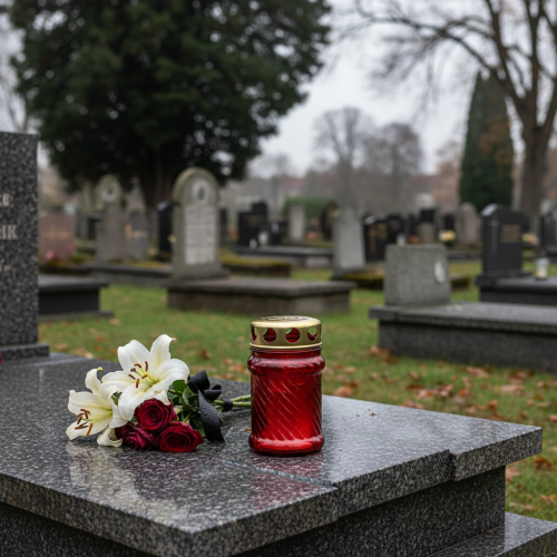 Artikel Grablicht Windfest mit Verzierung für lange Brenndauer am Grab 11cm 12 St