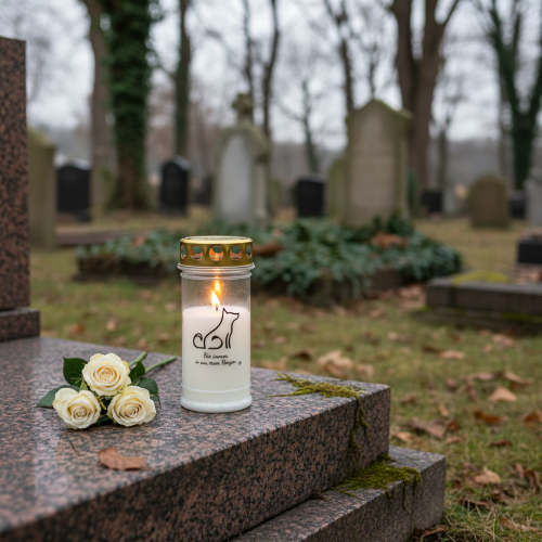 Artikel Grablicht Hund Grabkerze für Tiere Weiß Ø7cm H16,5cm