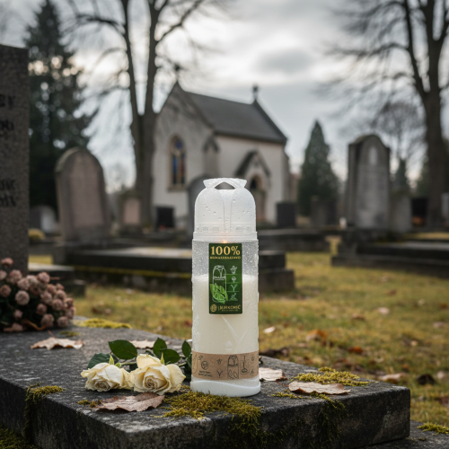 Artikel Grabkerze Weiß Wochenbrenner ICP Kompostierbar H24cm