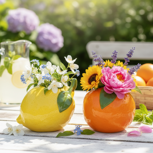 Artikel Zitrusvase Orange und Zitrone als extravagantes Wohnaccessoire Sommerdeko 10cm 2St