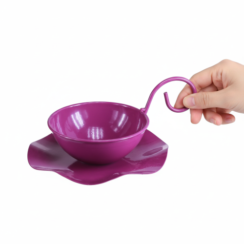 Artikel Deko Tasse Metall Teetasse auf Teller Lila Ø11,5cm H8cm 2St