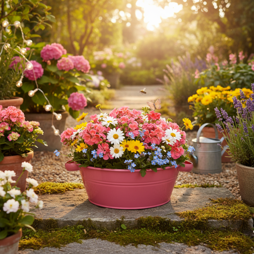 Artikel Blumenschale Metall Rosa Schale mit Griffen Rund Ø33,5cm