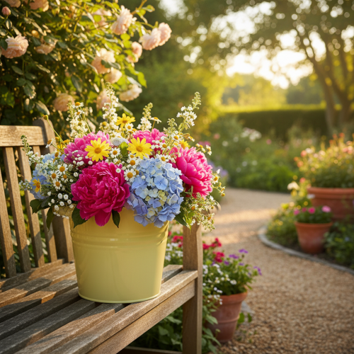 Artikel Deko Topf Metall Grüngelb Blumenkübel 31x26x21,5cm