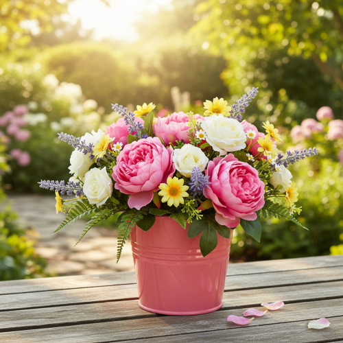 Artikel Eimer Metall Blumentopf Rosa Henkel 20x17,5x16cm 2St