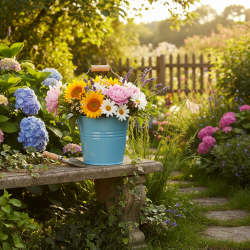 Artikel Deko Eimer Metall Holz Griff Blumentopf Blau H16cm 2St