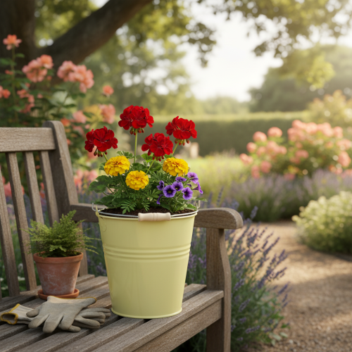 Artikel Eimer Metall Blumenkübel in Grüngelb 26x22,5x23cm 6l