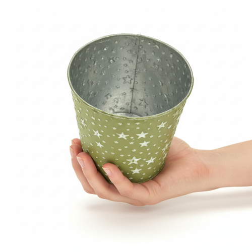 Blumentopf Metall Sternenmuster Ø14cm Grün Silber Innen | Floristik24.at