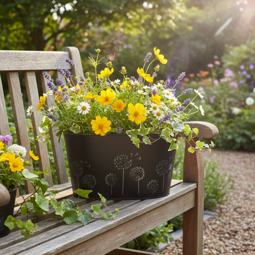 Artikel Dekoschale Metall Oval Schwarz Silber Blumen 20,5×12,5×12cm