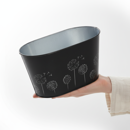 Artikel Dekoschale Metall Oval Schwarz Silber Blumen 20,5×12,5×12cm