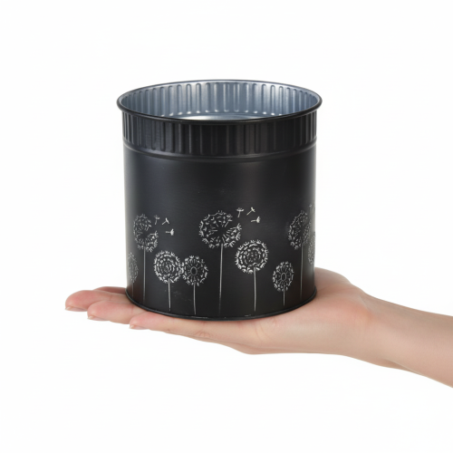 Metall-Blumentopf Schwarz Pusteblumen-Motiv Ø15,5 cm Höhe 15,5 cm | Floristik24.at