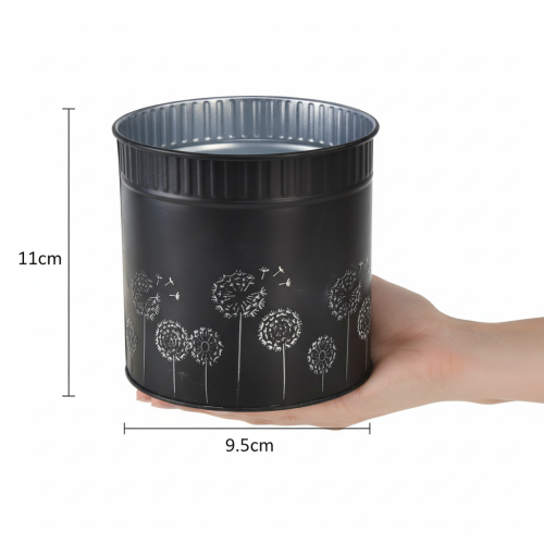 Metall-Blumentopf Schwarz mit Pusteblumen-Motiv Ø9,5cm H11cm | Floristik24.at