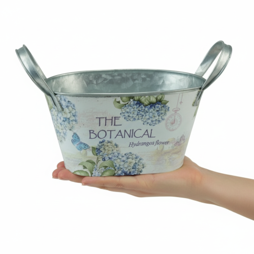 Artikel Blumenschale mit Griffen Hortensien Metall 26×13×14,5cm