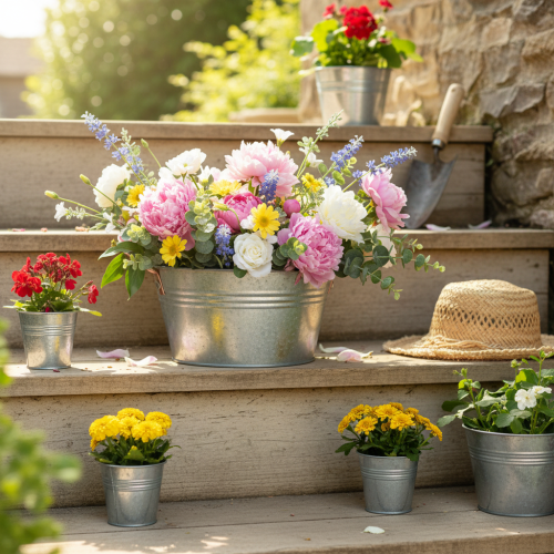 Artikel Blumenschale rund mit Griffen Metall Schale Ø17,5cm H9cm