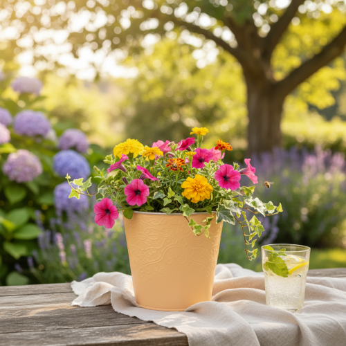 Übertopf Metall Blumenübertopf Ø13,5cm H12,5cm Pastell Orange | Floristik24.at