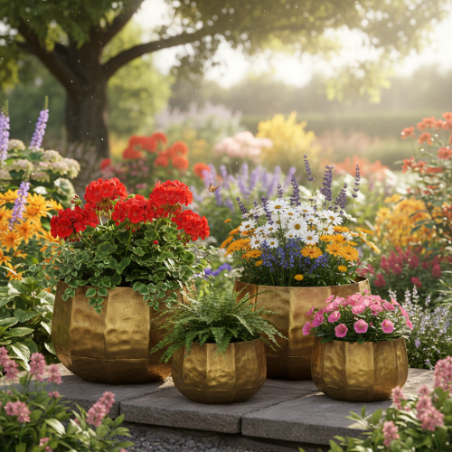 Metall Blumentopf-Set Antikes Messing Ø22 cm / 18 cm / 14 cm 3-teilig für Innenbereich | Floristik24.at