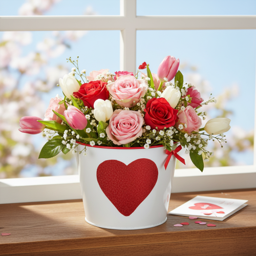 Blumentopf Metall Weiß Ø18cm H13,5cm mit rotem Glitzerherz | Floristik24.at