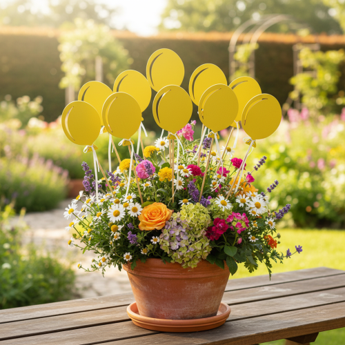 Gelbe Blumenstecker aus Holz 28cm – 8er Set | Floristik24.at