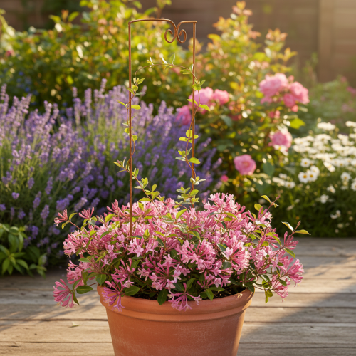 Rankhilfe aus Metall, geschwungenes Rankgitter für Garten und Pflanztöpfe, 75 cm Höhe, Braun | Floristik24.at