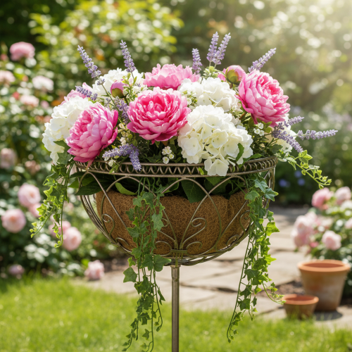 Metallkorb auf Stab 95cm braun Vintage-Stil Gartendekoration | Floristik24.at