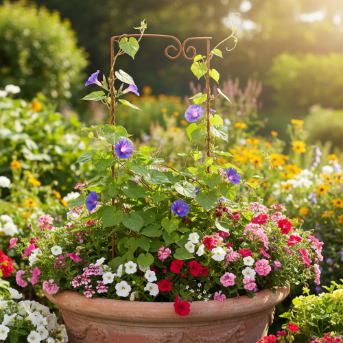 Rankhilfe aus Metall, geschwungenes Rankgitter für Garten und Pflanztöpfe, 75 cm Höhe, Braun | Floristik24.at