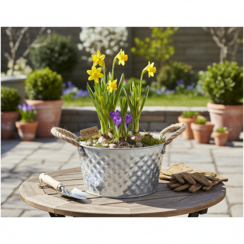 Zinkschale rund mit Seilgriffen Ø22cm H12cm für Dekoration und Pflanzen | Floristik24.at
