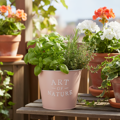 Artikel Blumentopf Metall Zink Altrosa Ø17,5cm H15cm Innenbereich Außenbereich Art of Nature