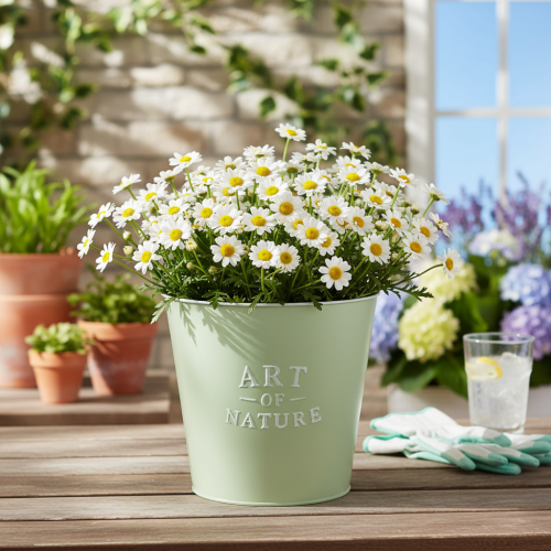 Artikel Blumentopf Zink Übertopf Metall Mintgrün Ø22cm H21cm