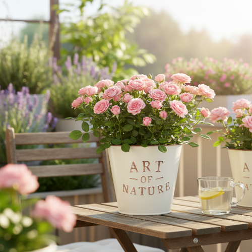 Artikel Blumentopf aus Zink Creme Ø15cm H13,5cm mit Prägung Art of Nature für Innen- und Außendekoration