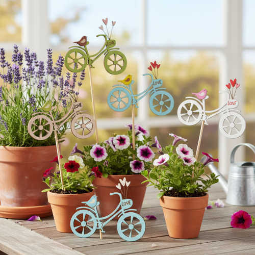 Holzstecker Fahrradmotiv Natur 29,5cm 12 Stück für Frühlingsdekoration | Floristik24.at