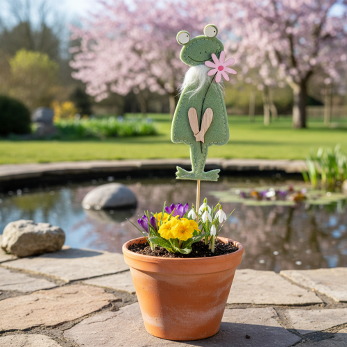 Blumenstecker Frosch aus Filz und Holz – 10 cm – Set mit 12 Stück | Floristik24.at