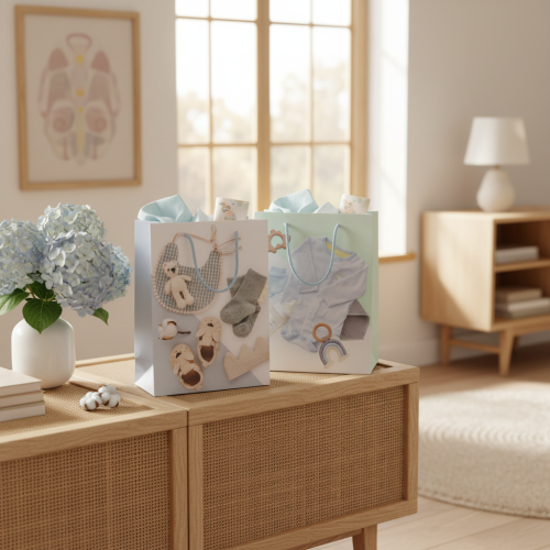 Geschenktaschen Set 2-teilig Papier 23 cm kindgerechtes Baby Jungen Motiv | Floristik24.at