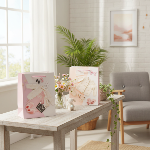 Geschenktüten aus Papier Baby Mädchen 23×18cm Rosa 2 Stück | Floristik24.at