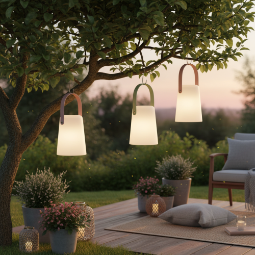 Tragbare LED-Lampe mit Henkel, Kunststoff, 22 cm, warmweiß, 3er-Set | Floristik24.at