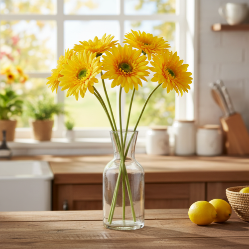 Künstliche Gerbera-Blume aus Kunststoff und Metall, Gelb, 47 cm 6St | Floristik24.at
