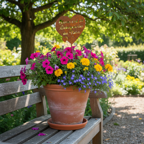 Blumenstecker Herz mit Spruch 10 cm Edelrost Metall Gartendekoration 6 Stück | Floristik24.at