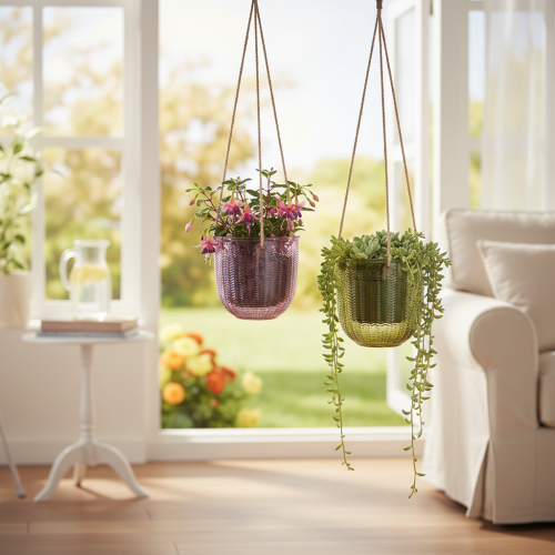 Hängedeko Blumentopf aus Glas, Lila und Grün, Ø14cm, 2 Stück | Floristik24.at