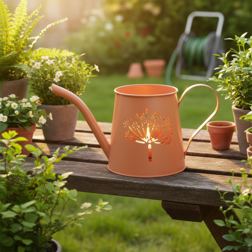 Metall Teelichthalter Gießkanne 12cm Orange Pusteblume 2 Stück | Floristik24.at