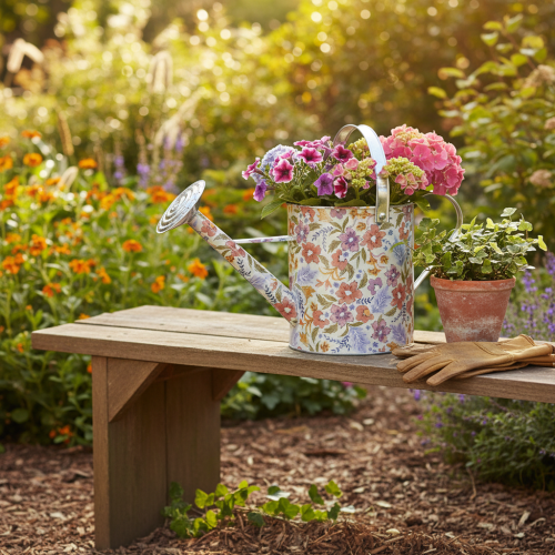 Deko Gießkanne Metall mit Blumenmuster Ø18cm für Innen- und Außendekoration | Floristik24.at