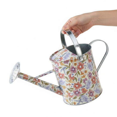 Deko Gießkanne Metall mit Blumenmuster Ø18cm für Innen- und Außendekoration | Floristik24.at