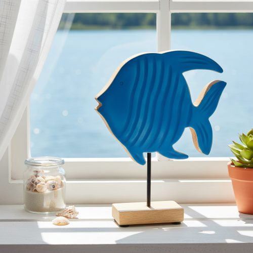 Holzfisch Figur aus Mangoholz 22 cm Blau für Wohnraumdekoration | Floristik24.at